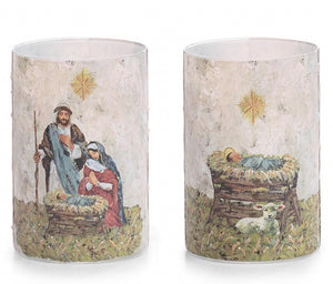 Open image in slideshow, Nativity Glass Candleholders
