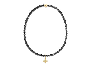 Open image in slideshow, Signature Cross Charm 2mm Bead Bracelet- Faceted Hematite
