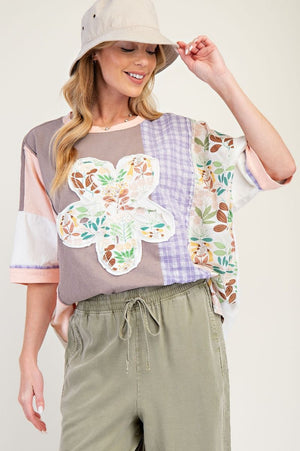 Open image in slideshow, Mocha Blush Flower Patch Top
