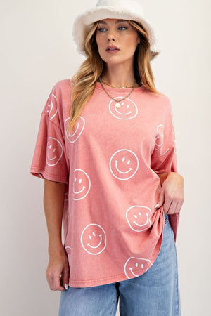 Open image in slideshow, Smiley Face Top -Coral
