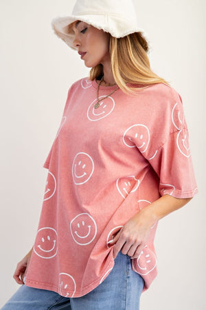 Smiley Face Top -Coral