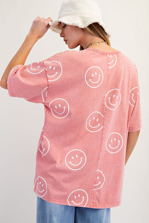 Smiley Face Top -Coral