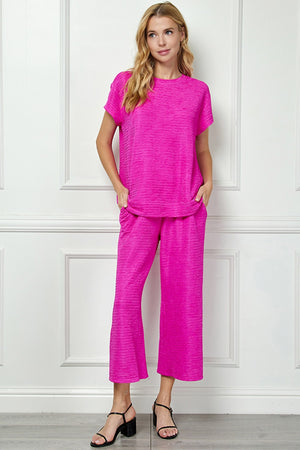 Textured Cropped Pant - Fuchsia
