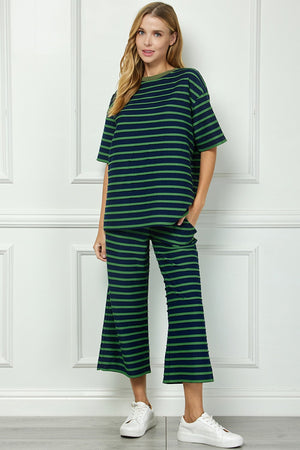 Scallop Stripe Cropped Pant - Navy & Green