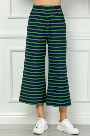 Open image in slideshow, Scallop Stripe Cropped Pant - Navy &amp; Green
