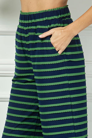 Scallop Stripe Cropped Pant - Navy & Green