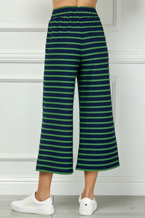 Scallop Stripe Cropped Pant - Navy & Green