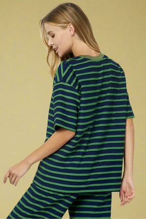 Scallop Stripe Oversized Top - Navy & Green