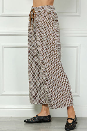 Textured Cropped Pant - Brown & White