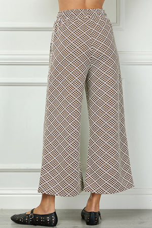 Textured Cropped Pant - Brown & White