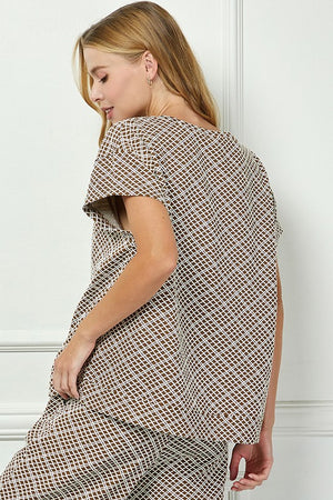 Textured Top - Brown & White