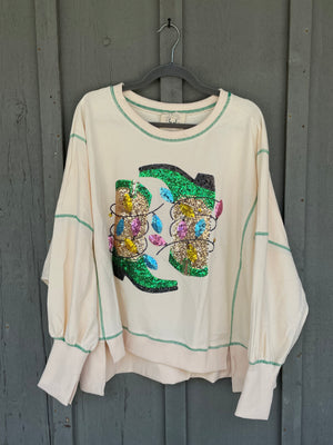 Open image in slideshow, Sequin Western Boot Sweatshirt
