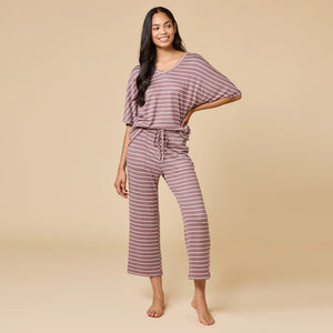 Open image in slideshow, Softies: Dream Relaxed V-Neck Capri Set - Driftwood Stripe
