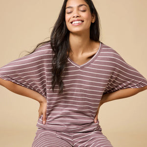 Softies: Dream Relaxed V-Neck Capri Set - Driftwood Stripe
