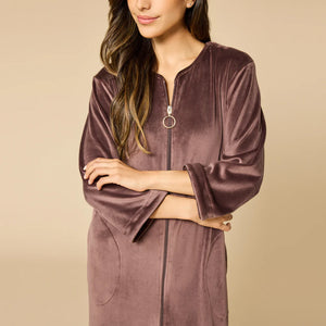 Softies: 42” 3/4 Sleeve Serenity Shear Mink Zip Robe - Espresso