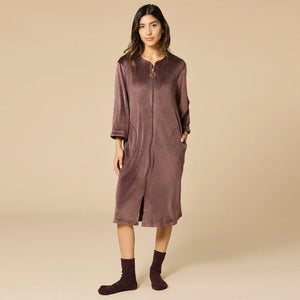 Open image in slideshow, Softies: 42” 3/4 Sleeve Serenity Shear Mink Zip Robe - Espresso
