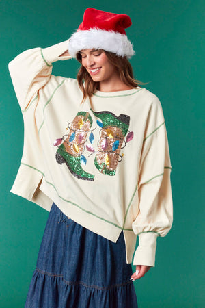 Open image in slideshow, Sequin Western Boot Sweatshirt

