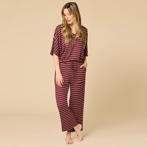 Open image in slideshow, Softies: Dream Relaxed V-Neck Capri Set - Cherry Cola Stripes
