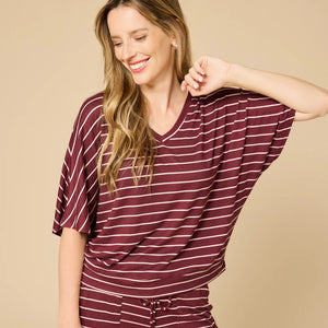 Softies: Dream Relaxed V-Neck Capri Set - Cherry Cola Stripes