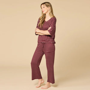 Softies: Dream Relaxed V-Neck Capri Set - Cherry Cola Stripes