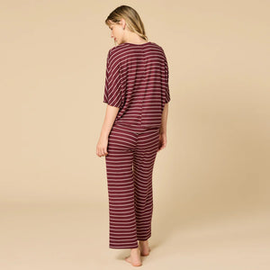 Softies: Dream Relaxed V-Neck Capri Set - Cherry Cola Stripes