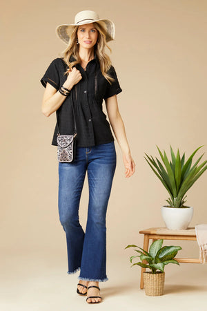 OMG Zoey Zip Flare Jeans with Fringe Bottoms