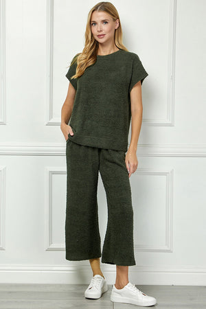 Olive Fringe Terry Cropped Pants