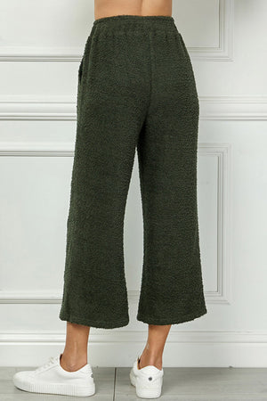 Olive Fringe Terry Cropped Pants