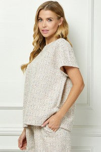 Open image in slideshow, Tan Boucle Textured Short Sleeve
