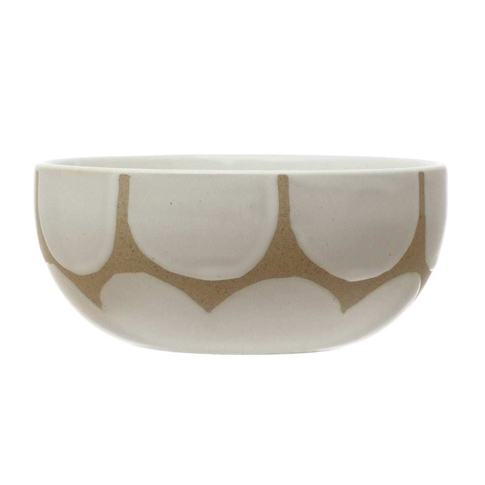 5-3/4" Round x 2-1/2"H Hand-Painted Stoneware Bowl w/ Scallop Design, White