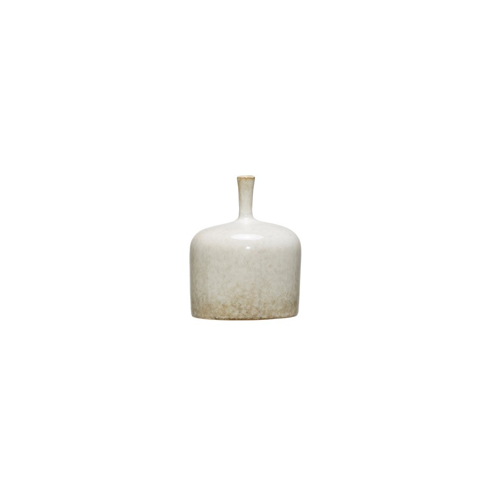 5" Round x 6"H Stoneware Vase, Reactive Glaze, White (Each One Will Vary)
