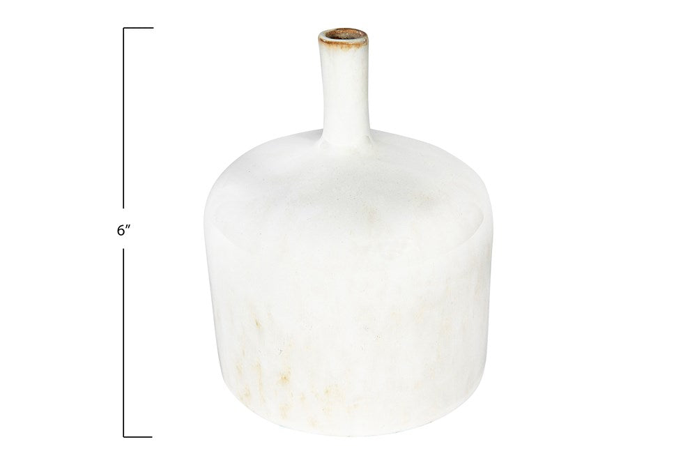 5" Round x 6"H Stoneware Vase, Reactive Glaze, White (Each One Will Vary)