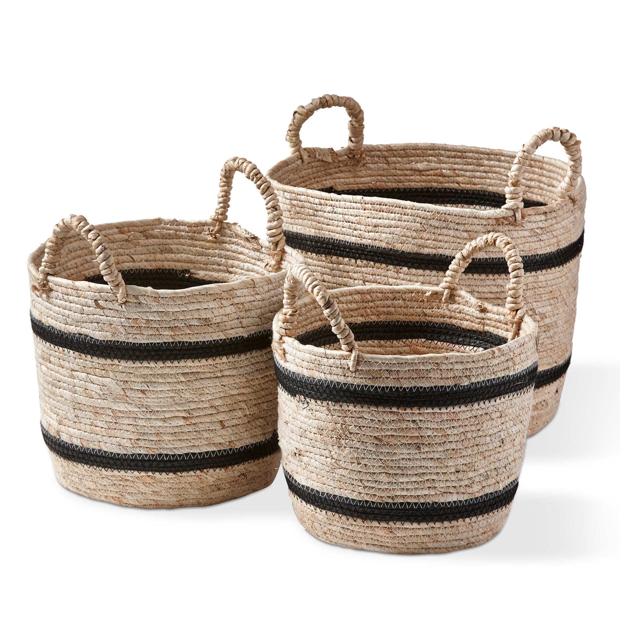 maize stripe round basket with handles