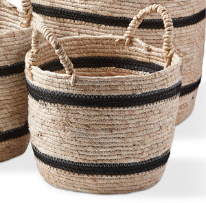 Open image in slideshow, maize stripe round basket with handles
